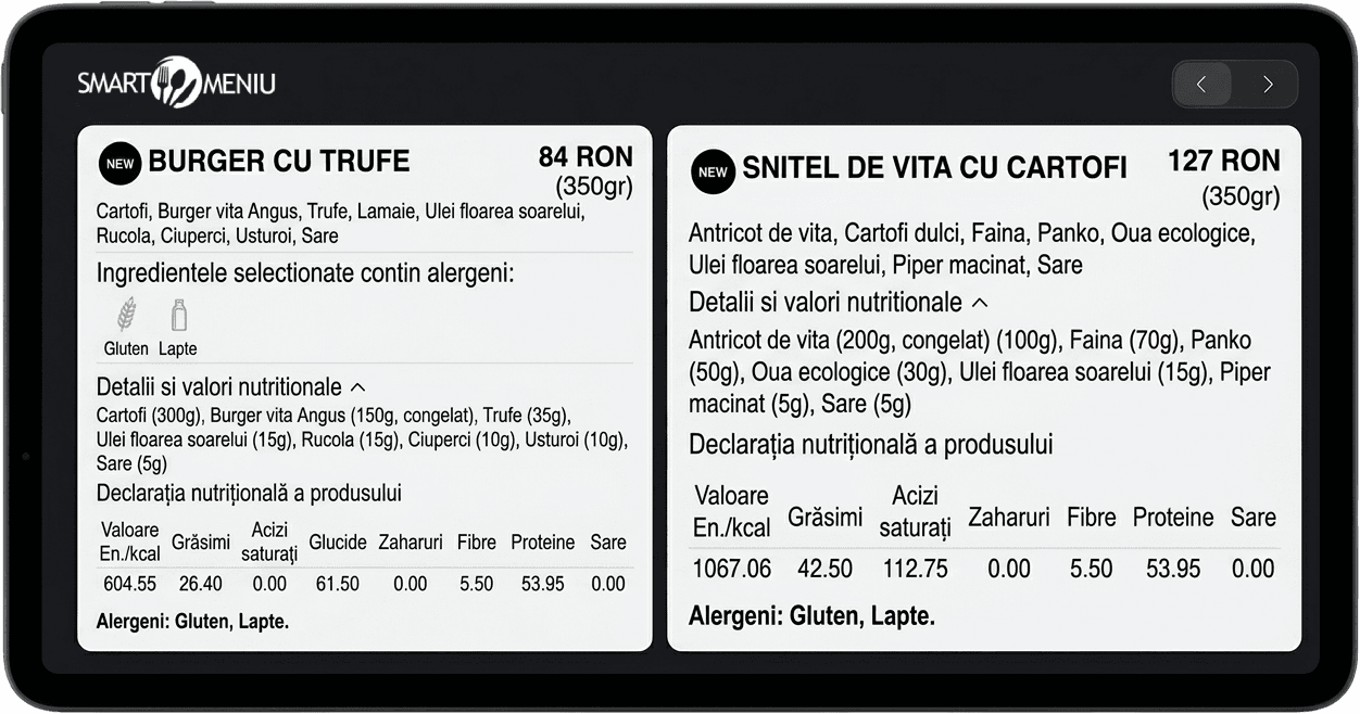 Exemplu produse Smart Meniu